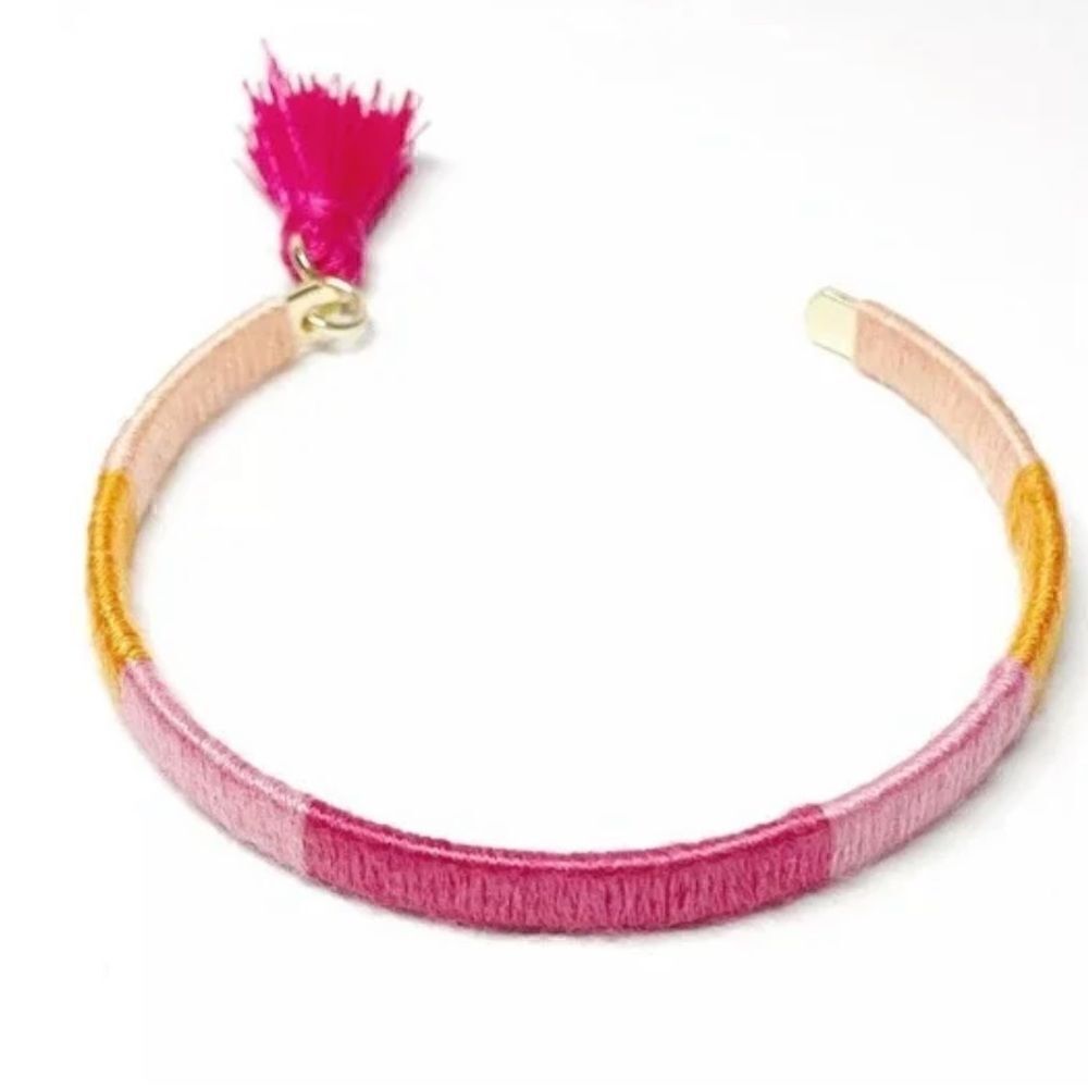 Inc Gold-Tone Tassel Charm Color-Block Thread-Wrapped Bracelet New